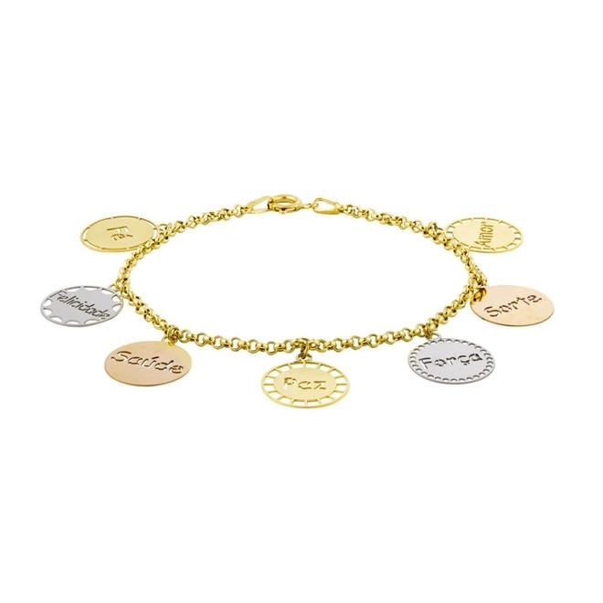 Pulseira Ouro 18k Feminina 7 Dons 3 Cores 18,50cm 5.20 Gramas