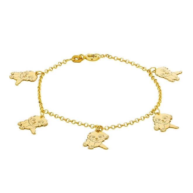 Pulseira Ouro 18k Infantil Cachorros 15cm 2.20 gramas