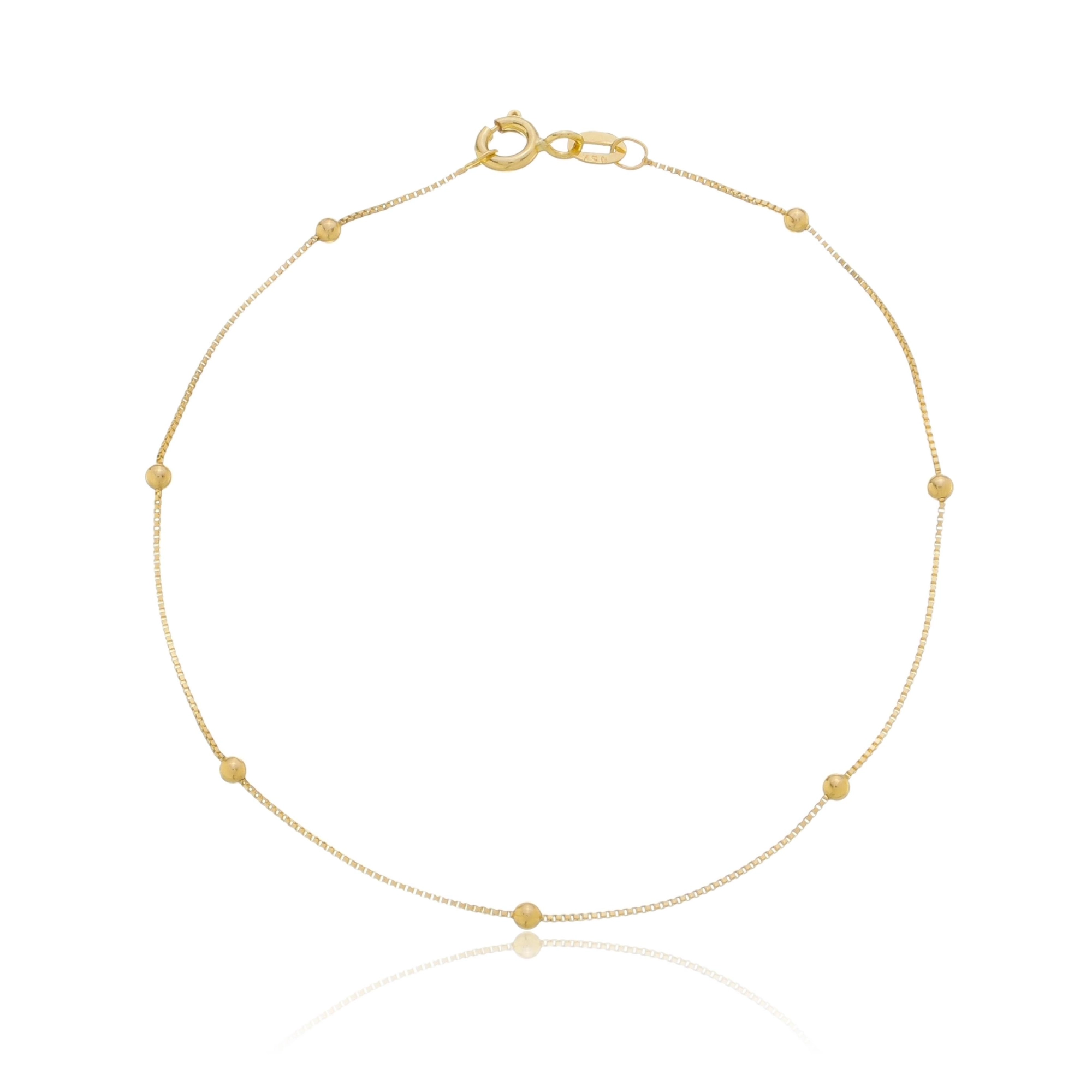 Pulseira Ouro 18k Veneziana 18cm C/Bola 1.50mm