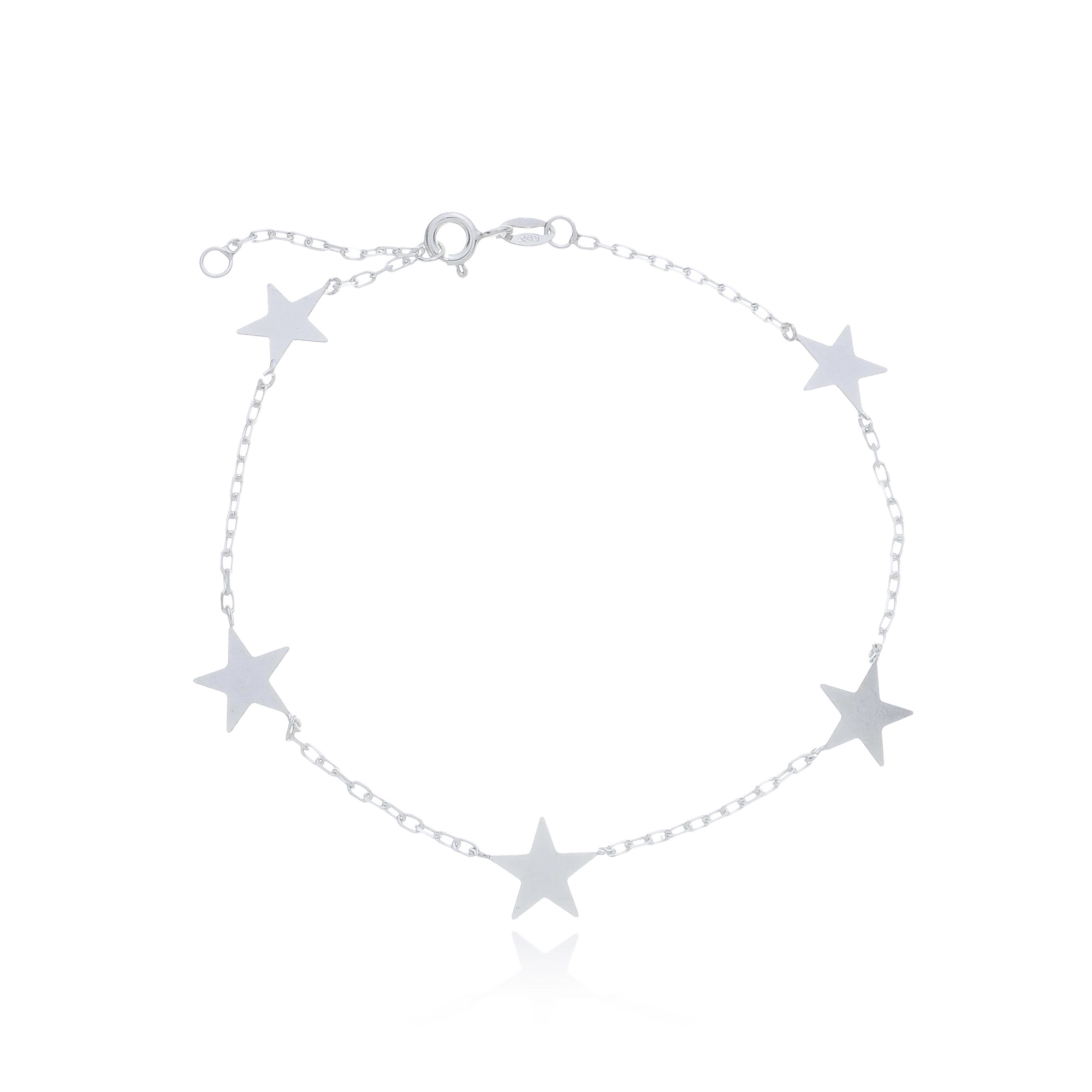 Pulseira Prata Estrelas Lisas 20cm Prata 925